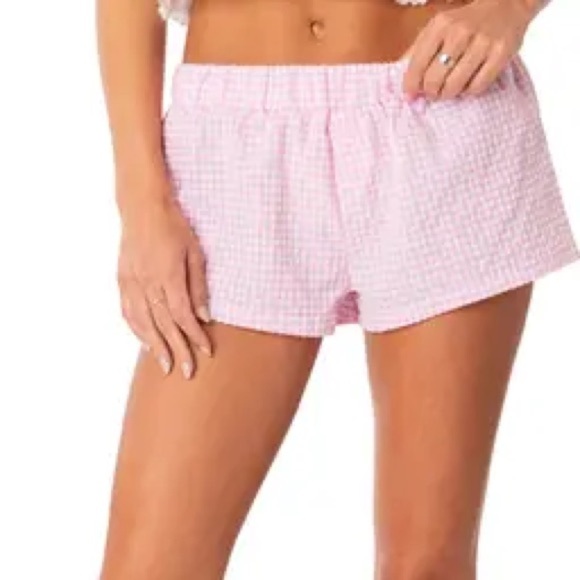 Edikted Plaid Pink and White Gingham Shorts Elastic Waist Boxer - Picture 8 of 8